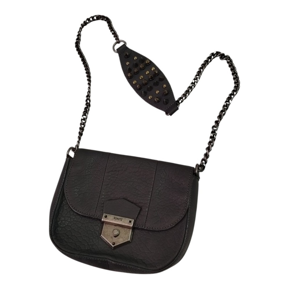 Schutz Shoulder Bag Chain Studded Strap Pebble Leather Punk Grunge‎